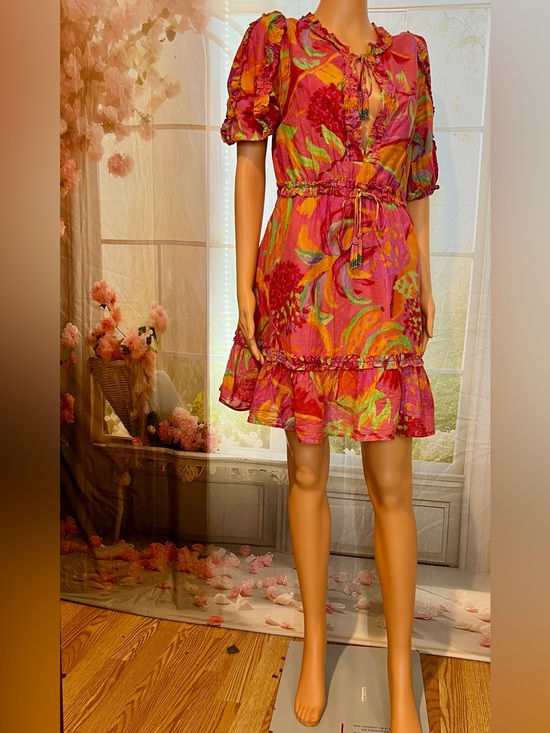 FARM Rio Dresses & Skirts - FARM Rio Pink Floral Tie-Waist Ruffle Mini Dress